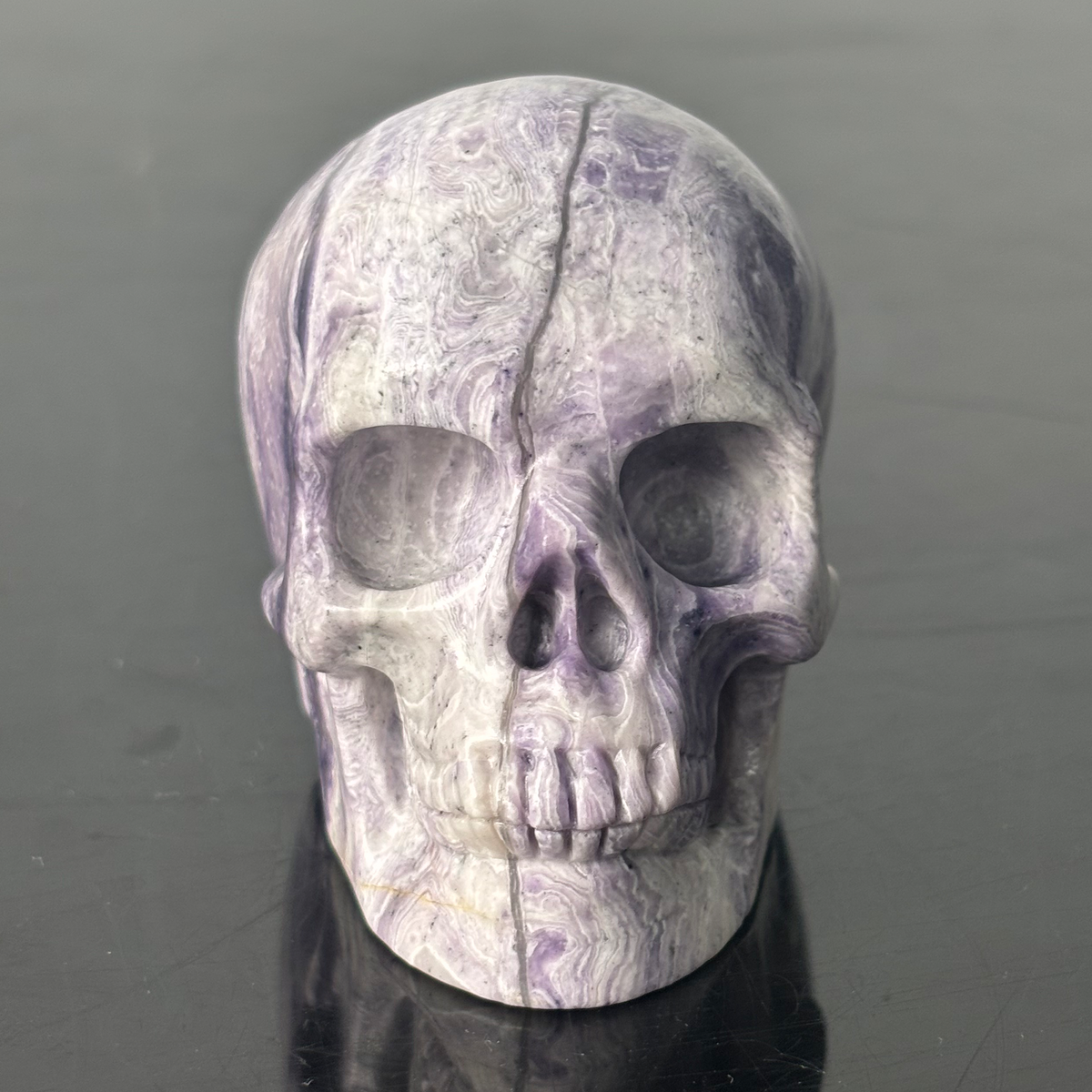 3" Purple Peacock Stone Crystal Skull - Pattern C