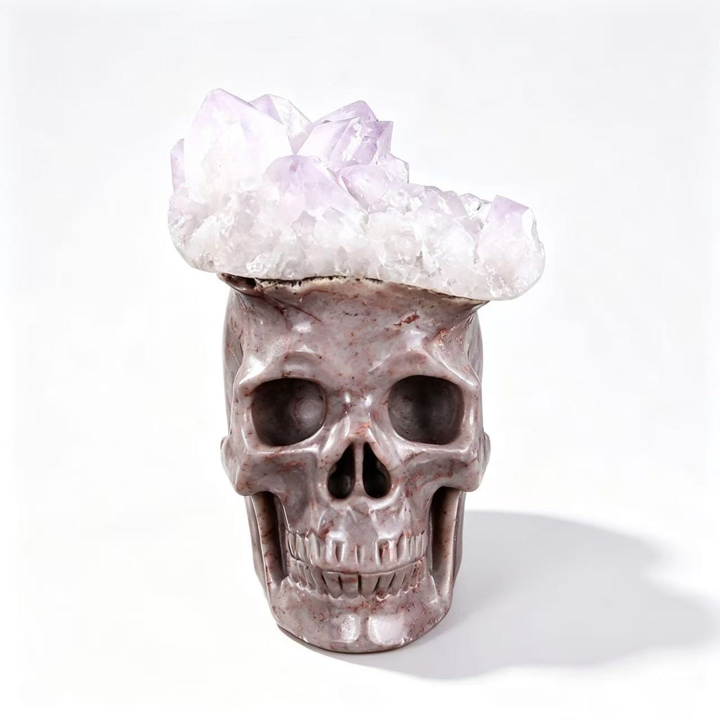‘The Astral Canopy’ - Hand-Carved Agate Skull with Broad Amethyst Diadem · Specimen No. 09