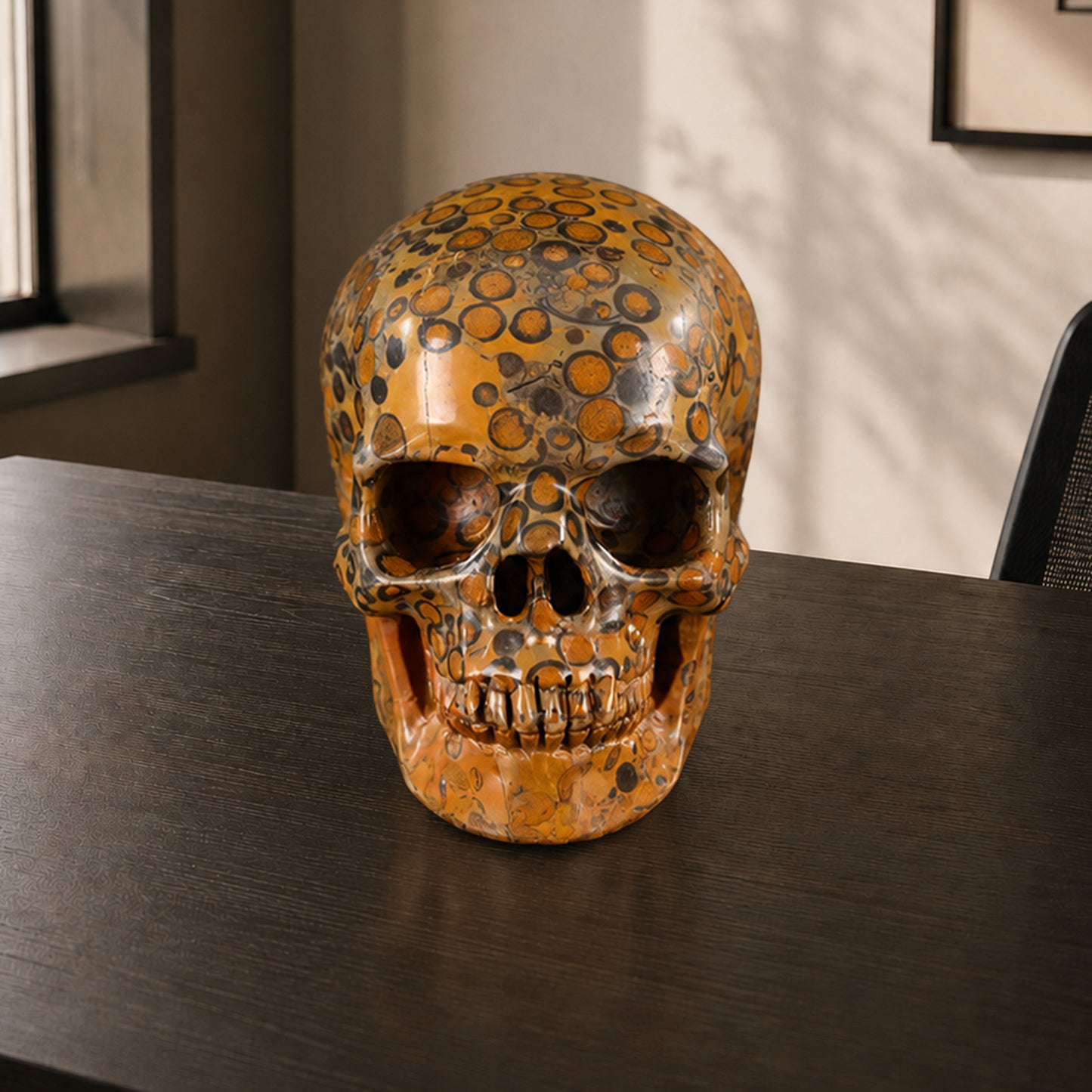3 Inch Yellow Leopard Skin Jasper Crystal Skull – Hand Carved Natural Stone