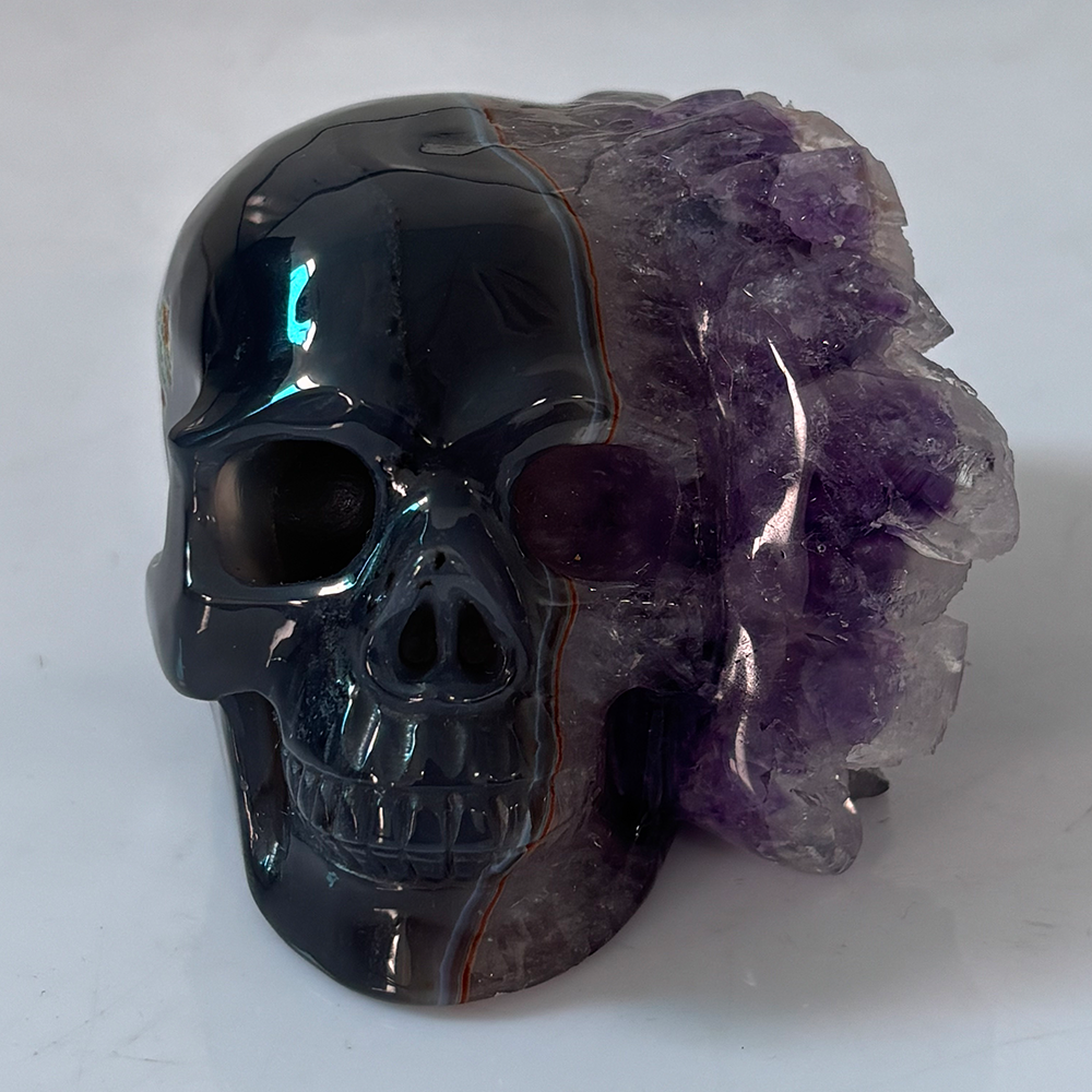 3 inch Amethyst Cluster Crystal Skull - Hand Carved Natrual Crystal