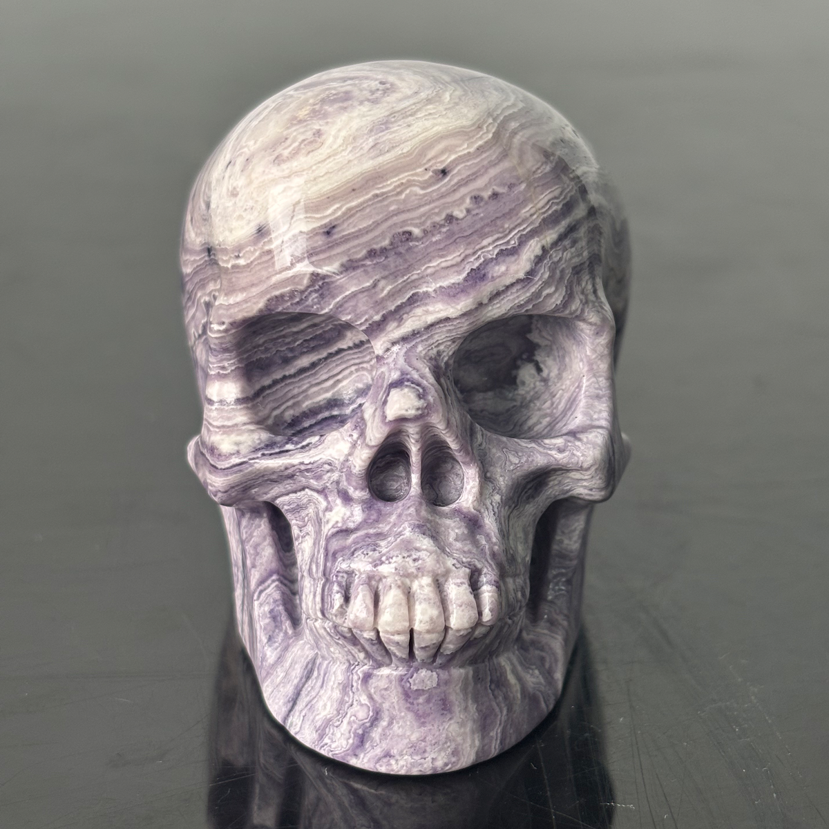 3" Purple Peacock Stone Crystal Skull - Pattern H