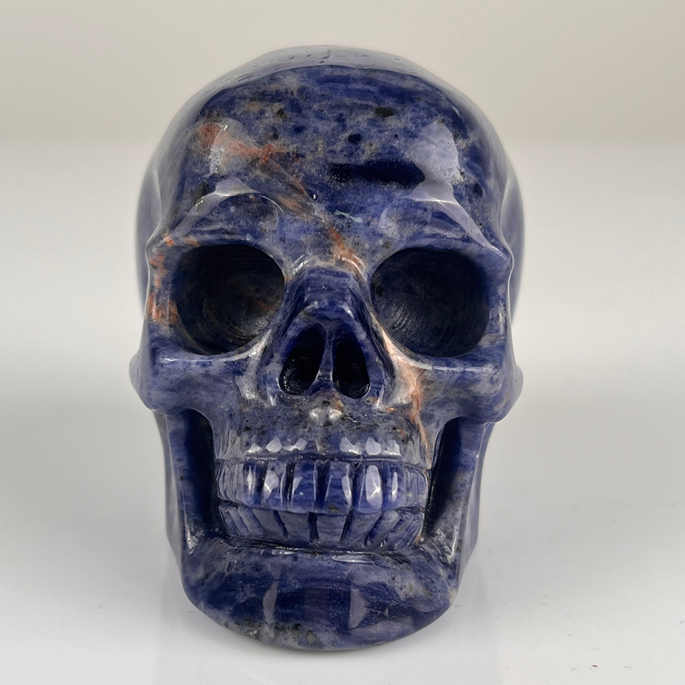 Crâne en cristal d'agate dentelle bleue de 7,6 cm (3 pouces) – Pierre précieuse sculptée à la main