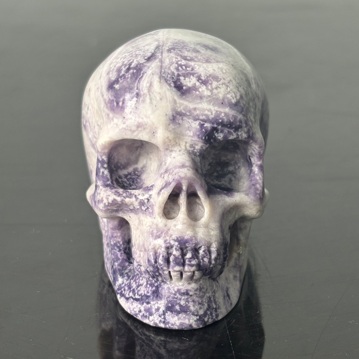3" Purple Peacock Stone Crystal Skull - Pattern A