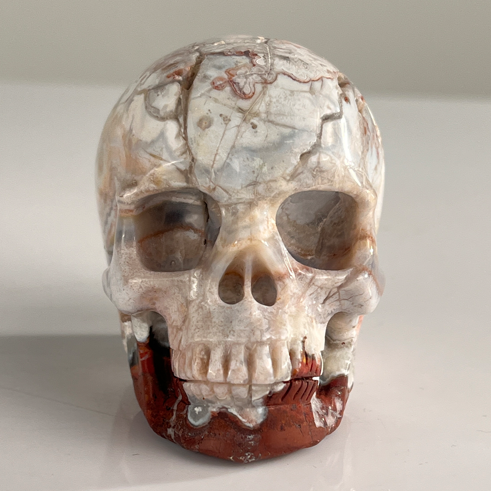 3" Red Crazy Lace Agate Crystal Skull - Pattern K