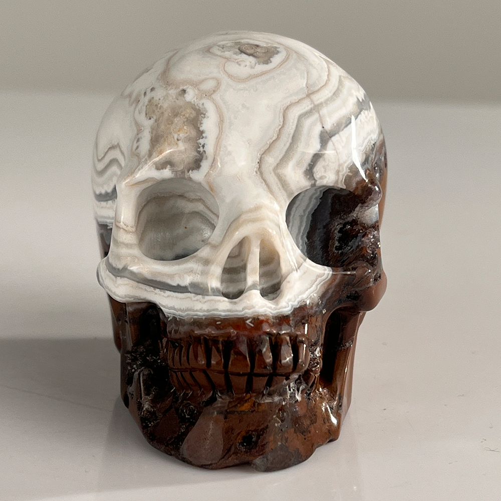 3" Red Crazy Lace Agate Crystal Skull - Pattern F
