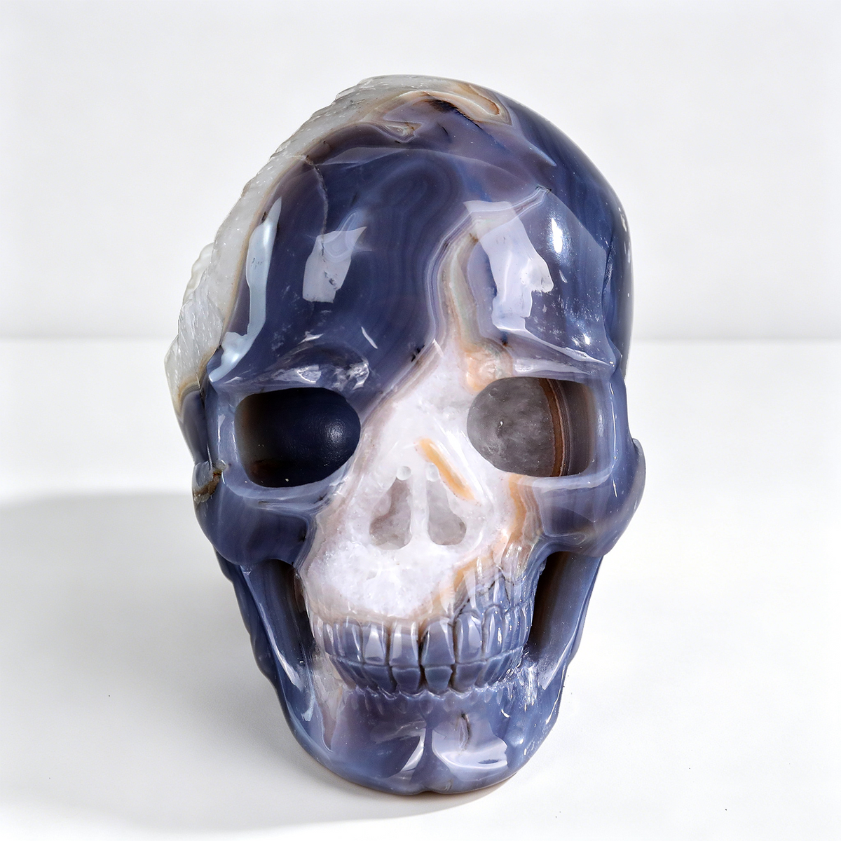 ‘The Lunar Grotto’ - Agate Geode Skull with Raw Quartz Druzy Pocket · Specimen No. 02