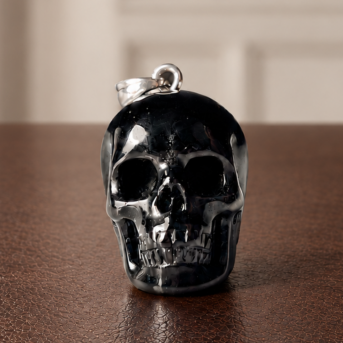 Black Obsidian Human Skull Pendent