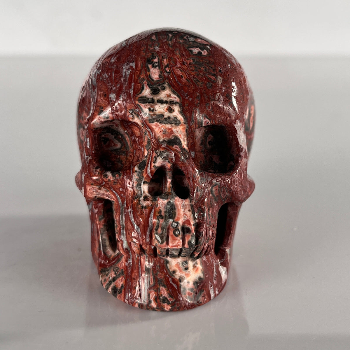 3" Red Leopard Skin Jasper Crystal Skull - Pattern A