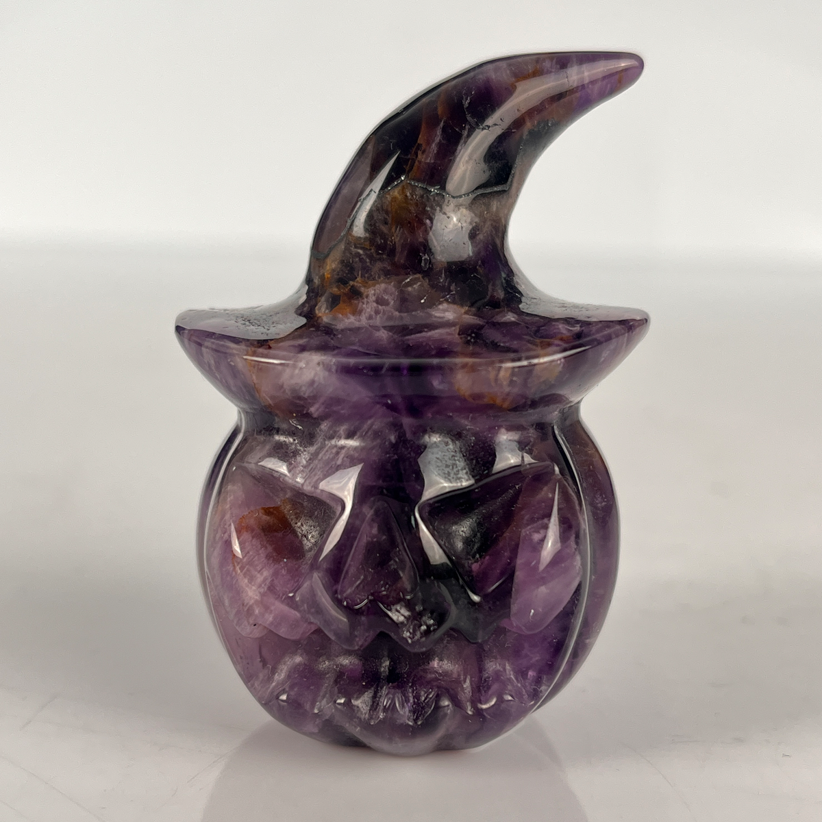 2" Dream Amethyst Pumpkin Crystal Skull - Paterrn B