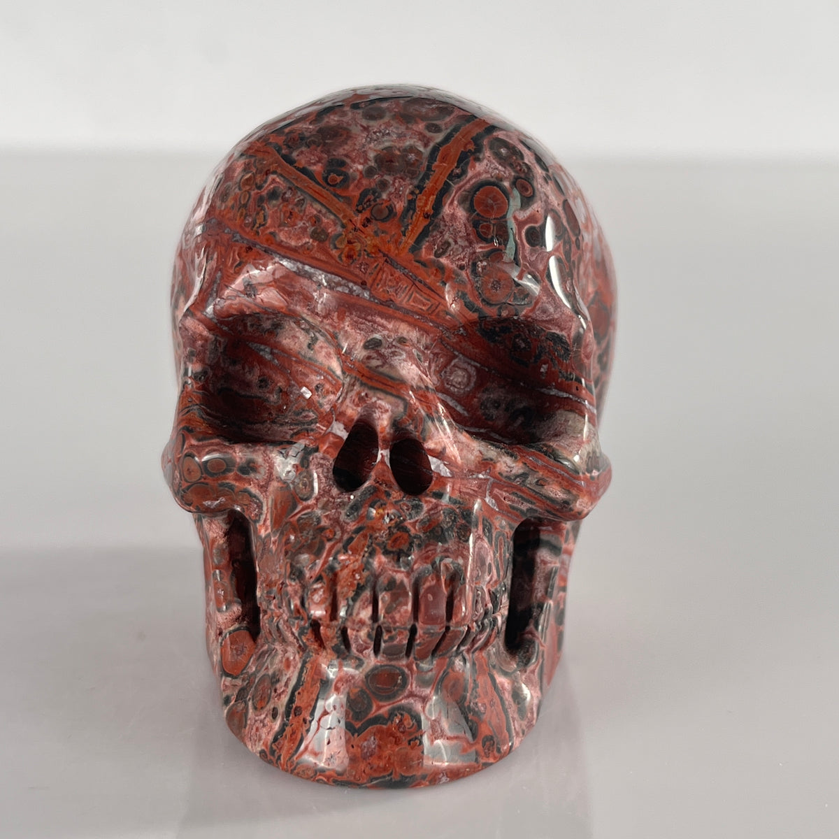 3" Red Leopard Skin Jasper Crystal Skull - Pattern B