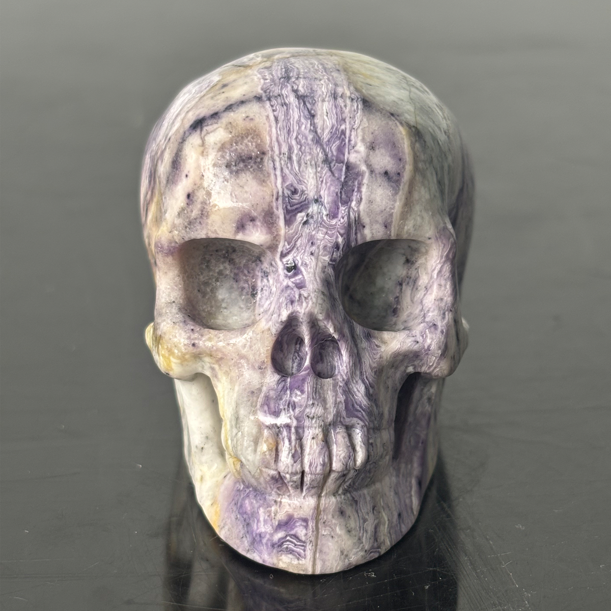 3" Purple Peacock Stone Crystal Skull - Pattern D