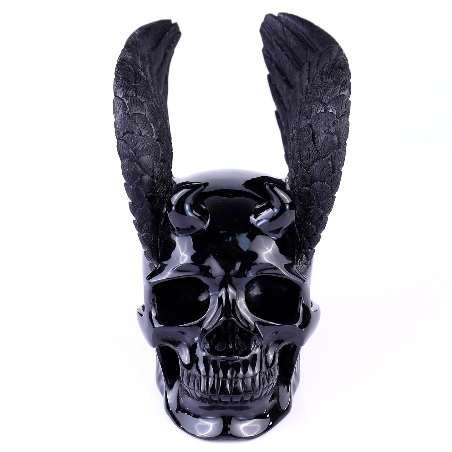 “Fallen Angel” — Black Obsidian Winged Skull · Specimen No. 022