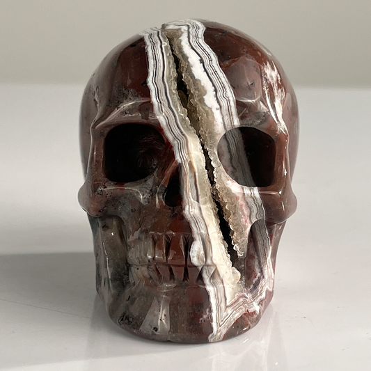 3" Red Crazy Lace Agate Crystal Skull - Pattern G