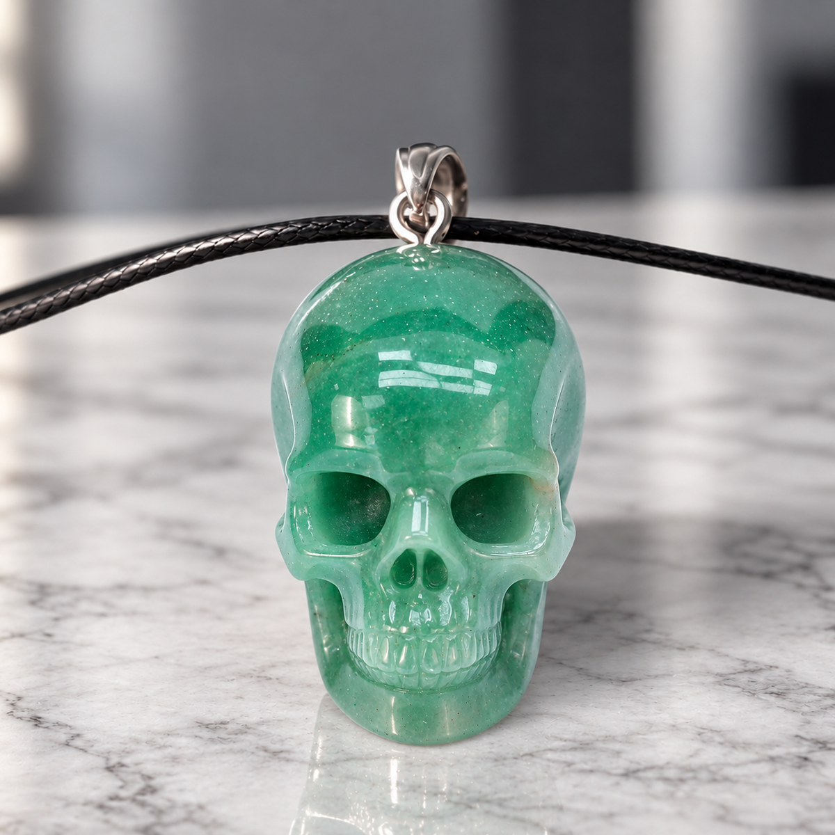 Green Aventurine Human Skull Pendant