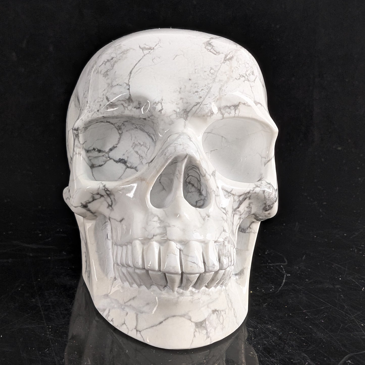 Crâne en cristal de turquoise howlite blanche de 11,4 cm (4,5 pouces) – Pierre naturelle sculptée à la main