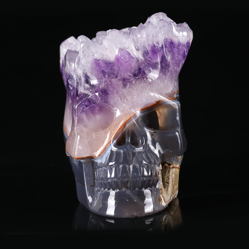 3 inch Amethyst Cluster Crown Crystal Skull - Hand Carved Natrual Crystal