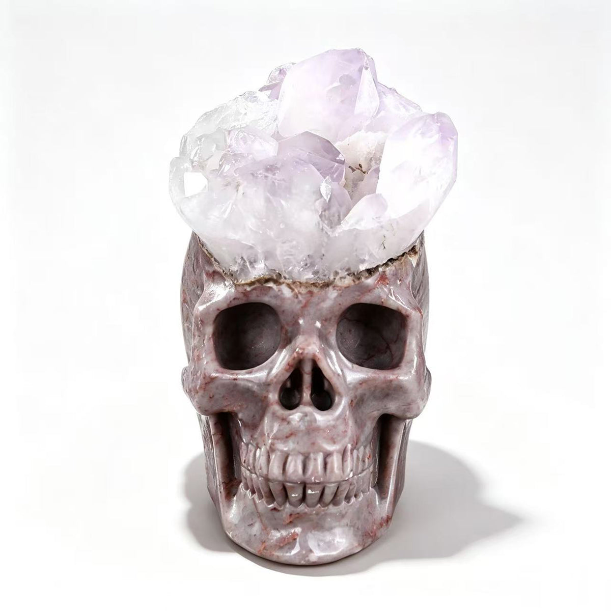 ‘Prismatic Peak’ - Pink Agate Skull with Raw Amethyst Points · Specimen No. 10