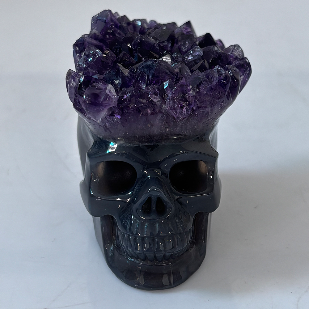 3 inch Amethyst Cluster Crown Crystal Skull - Hand Carved Natrual Crystal