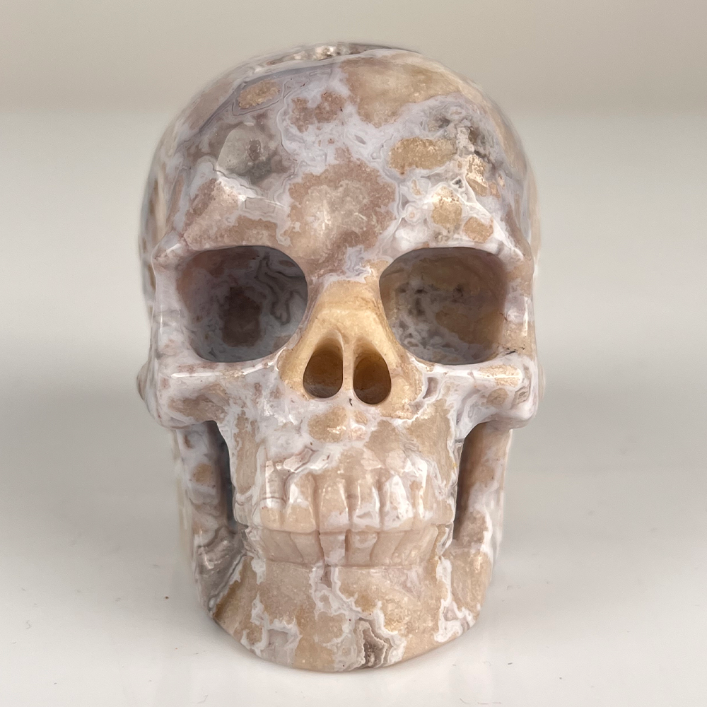 3 Inch Blue Flower Agate Crystal Skull – Hand Carved Natural Stone