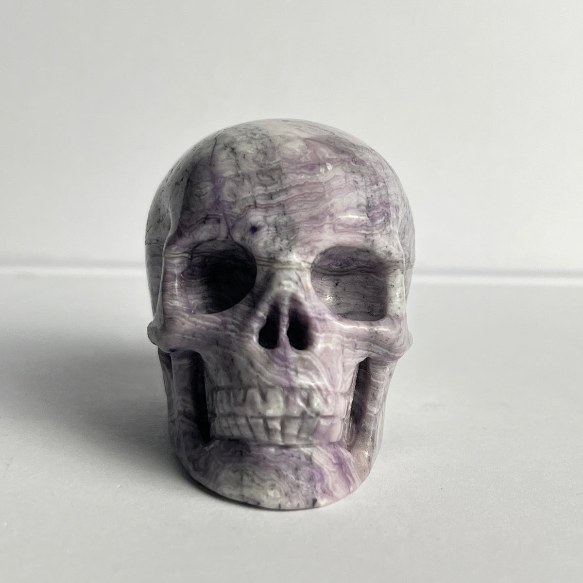 2" Purple Peacock Stone Crystal Skull - Pattern B