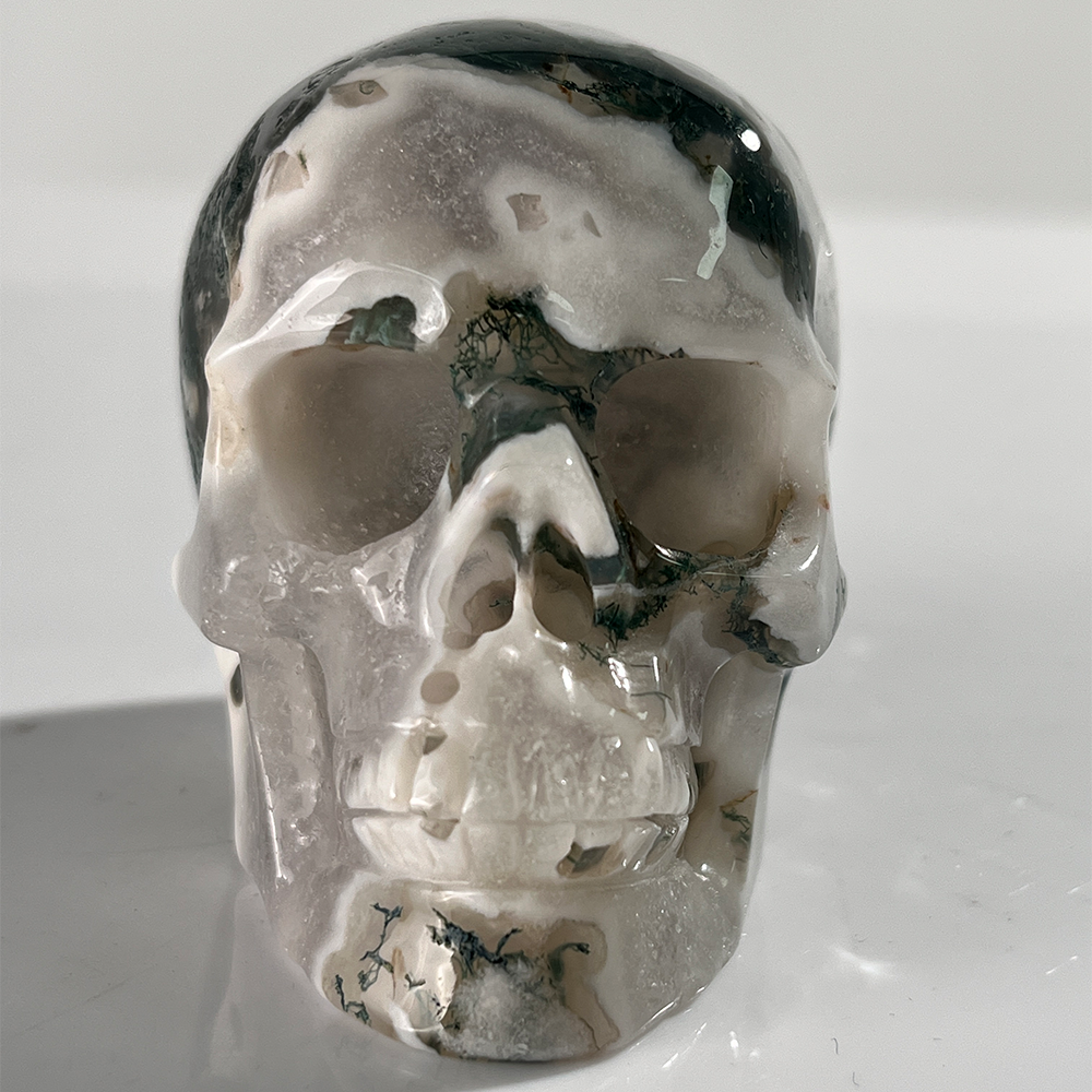 3" Moss Agate Crystal Skull - Pattern C
