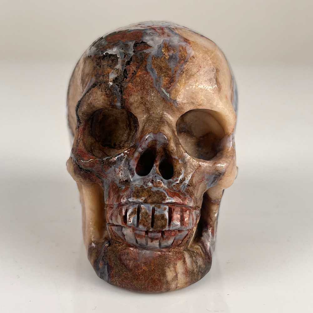 3" Blue Flower Agate Crystal Skull – Pattern A