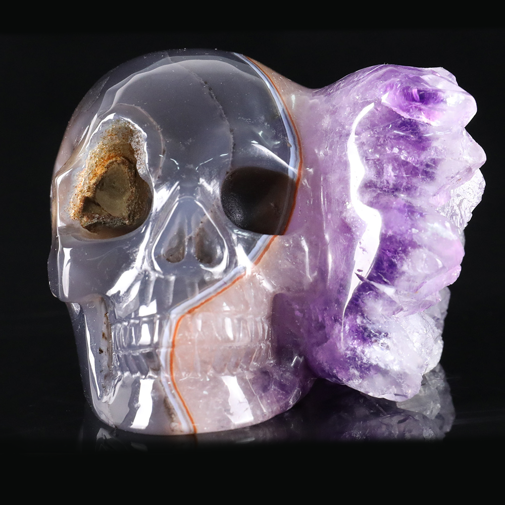 3 inch Amethyst Cluster Half Face Crystal Skull-Hand Ceved Natrual Crystal