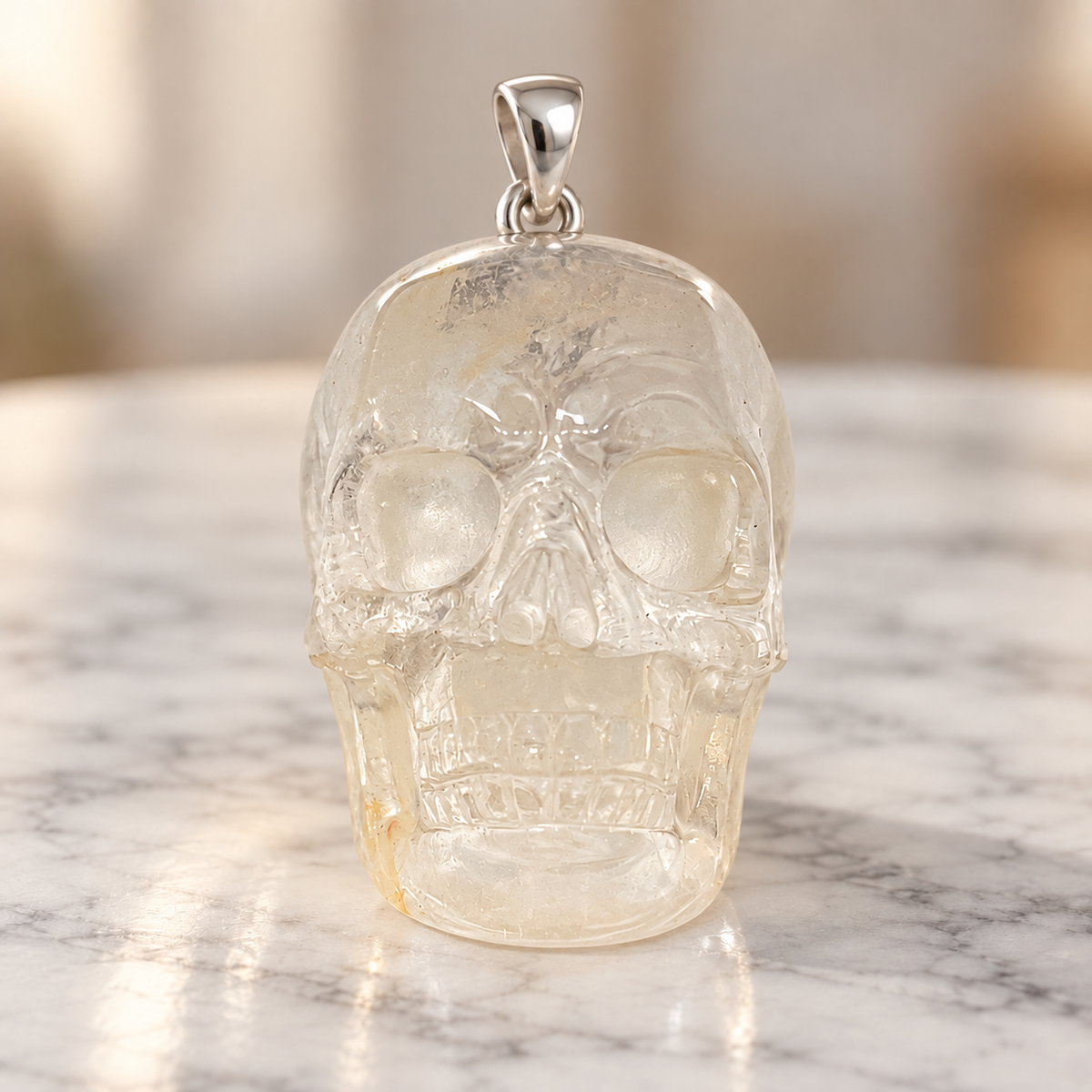Clear Quartz Human Skull Pendant