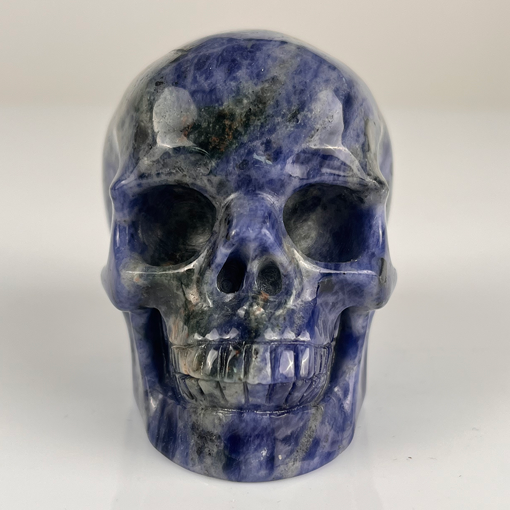 Crâne en cristal d'agate dentelle bleue de 7,6 cm (3 pouces) – Pierre précieuse sculptée à la main