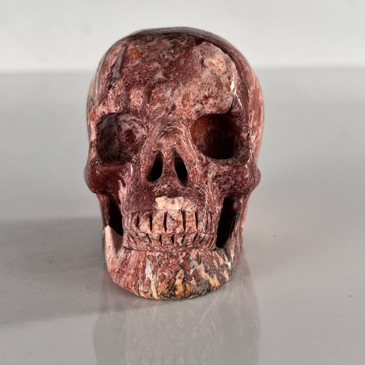 3" Red Leopard Skin Jasper Crystal Skull - Pattern C