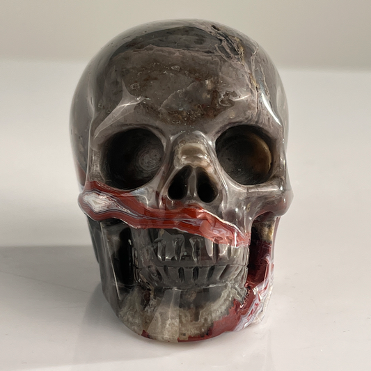 3" Red Crazy Lace Agate Crystal Skull - Pattern J