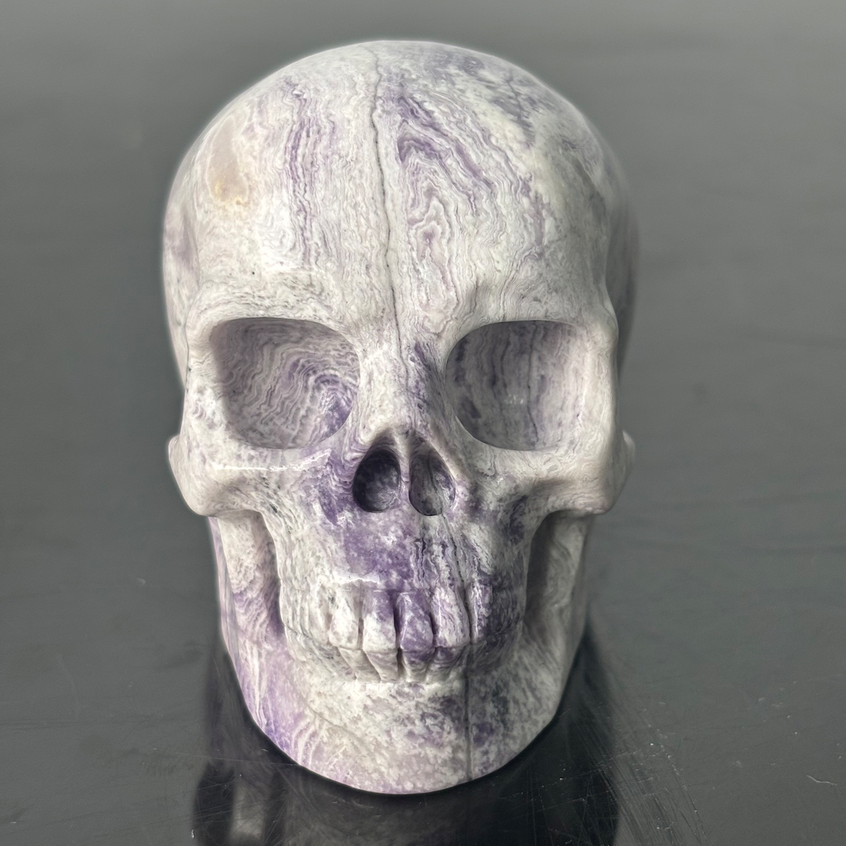 3" Purple Peacock Stone Crystal Skull - Pattern I
