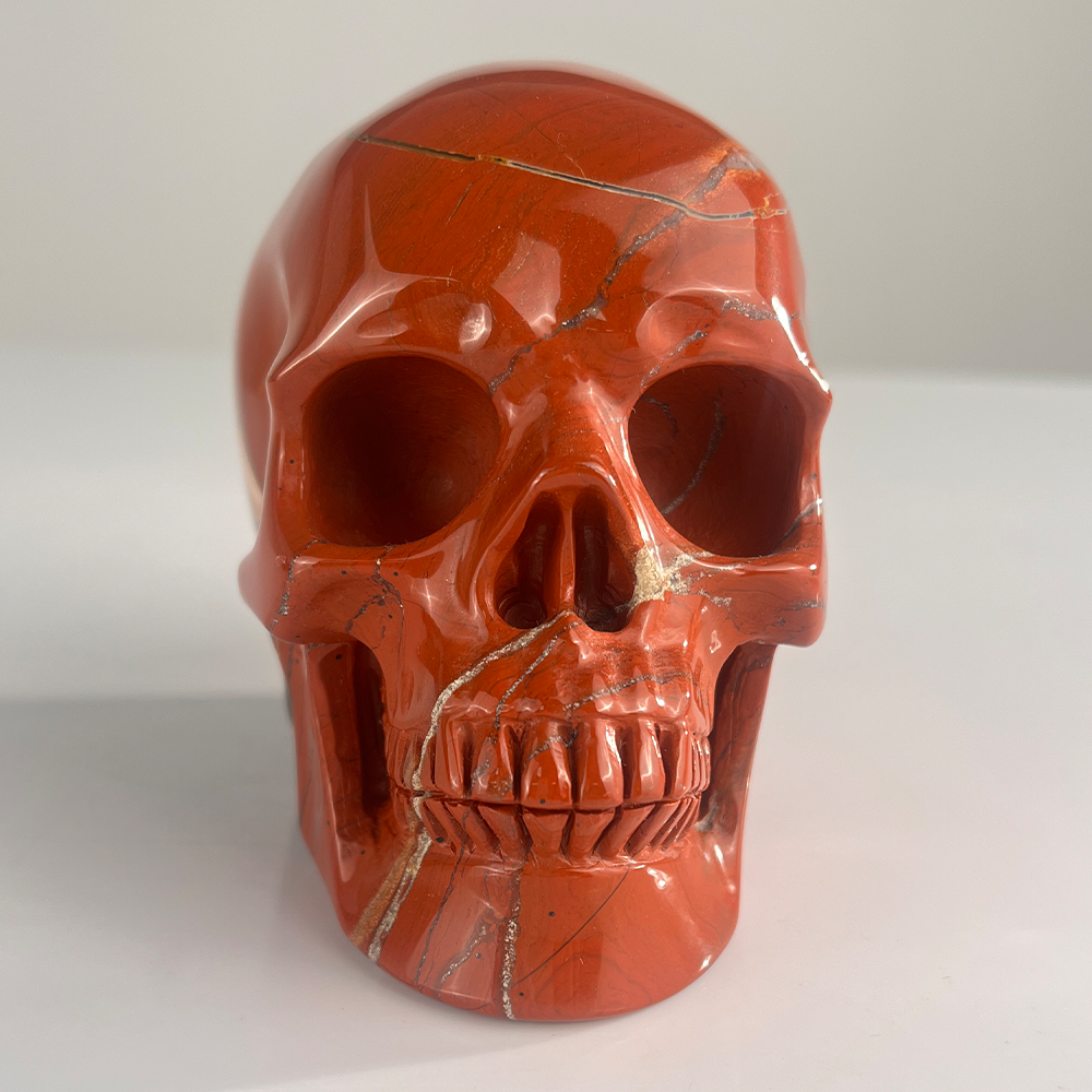 Crâne en jaspe rouge de 11,4 cm (4,5 pouces) - Pierre précieuse naturelle sculptée à la main