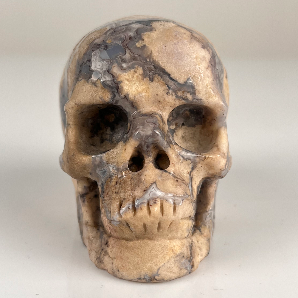 3 Inch Blue Flower Agate Crystal Skull – Hand Carved Natural Stone
