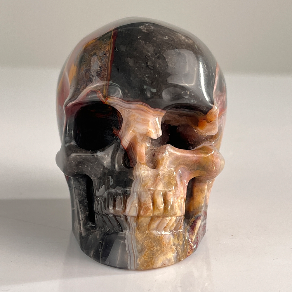 3" Red Crazy Lace Agate Crystal Skull - Pattern H