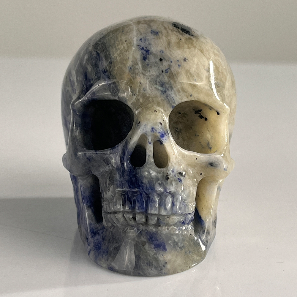 3 Zoll großer blauer Spitzenachat-Kristallschädel – handgeschnitzter Edelstein