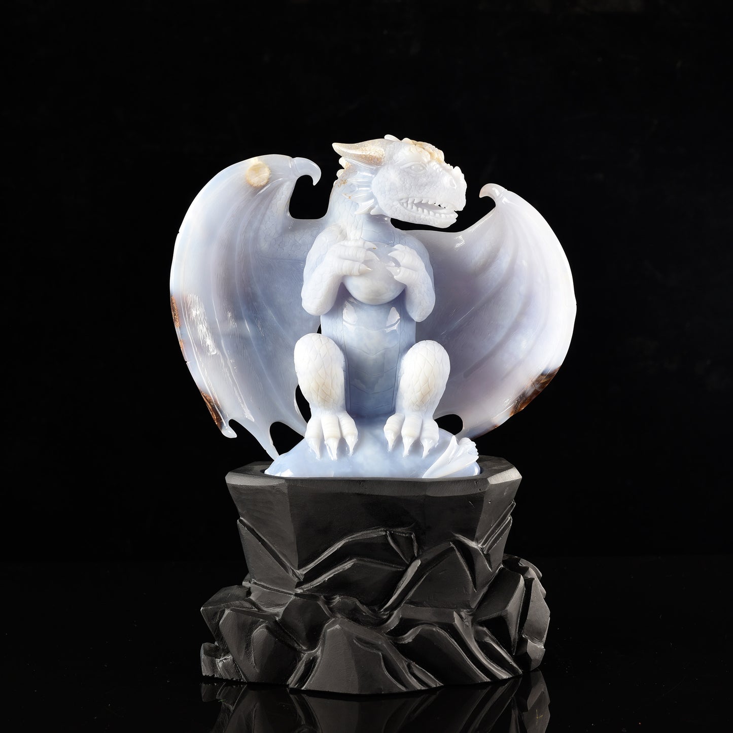 The Birthright - Blue Chalcedony Dragon with Egg &  Blue Chalcedony Hatching Dragon