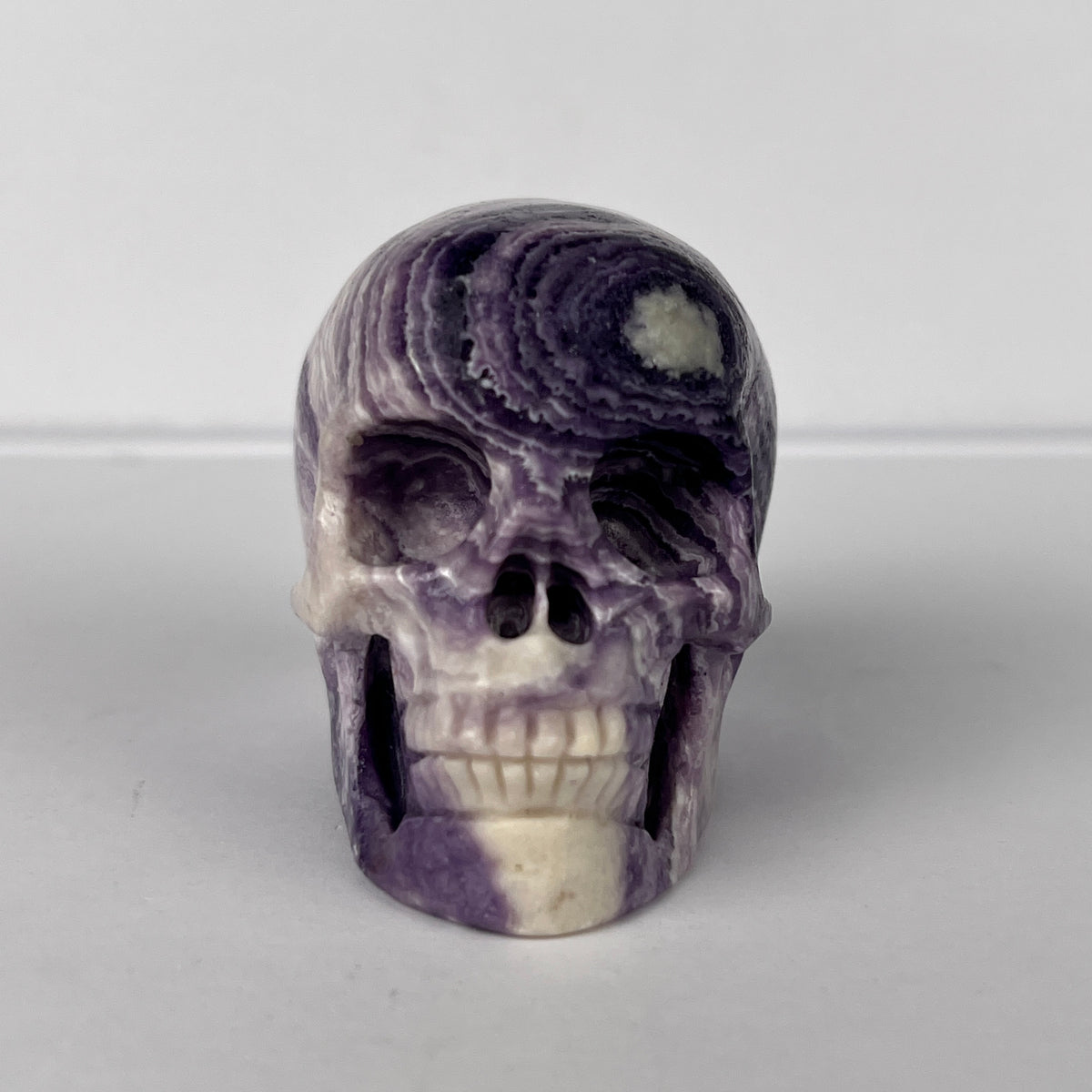 2" Purple Peacock Stone Crystal Skull - Pattern A
