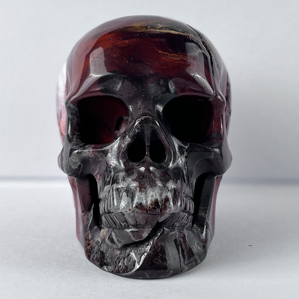 Crâne en cristal d'agate Crazy Lace rouge de 7,6 cm (3 pouces) – Pierre naturelle sculptée à la main