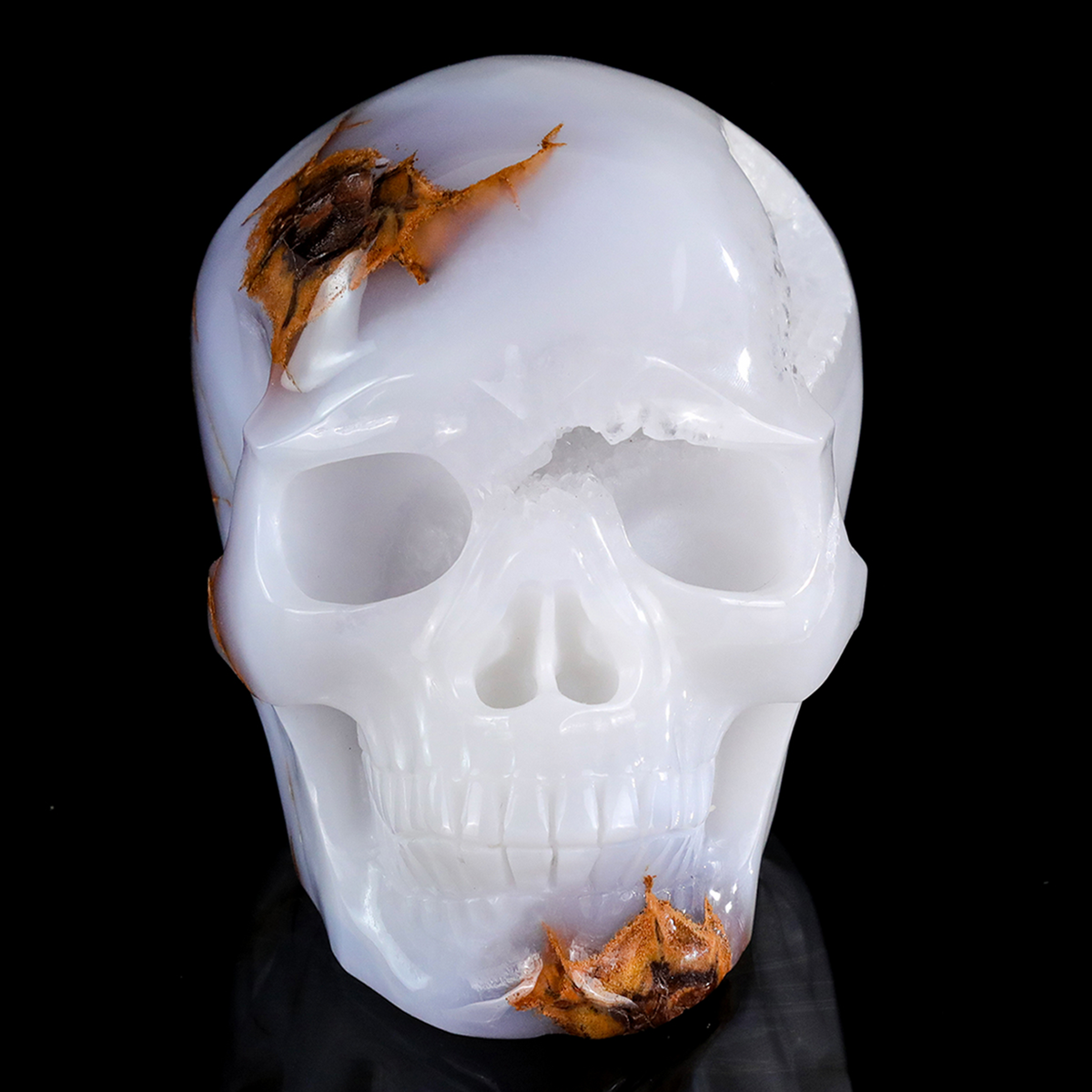 ‘Glacial Sanctum’ - Hand-Carved Ice-Blue Chalcedony Geode Skull · Specimen No. 33