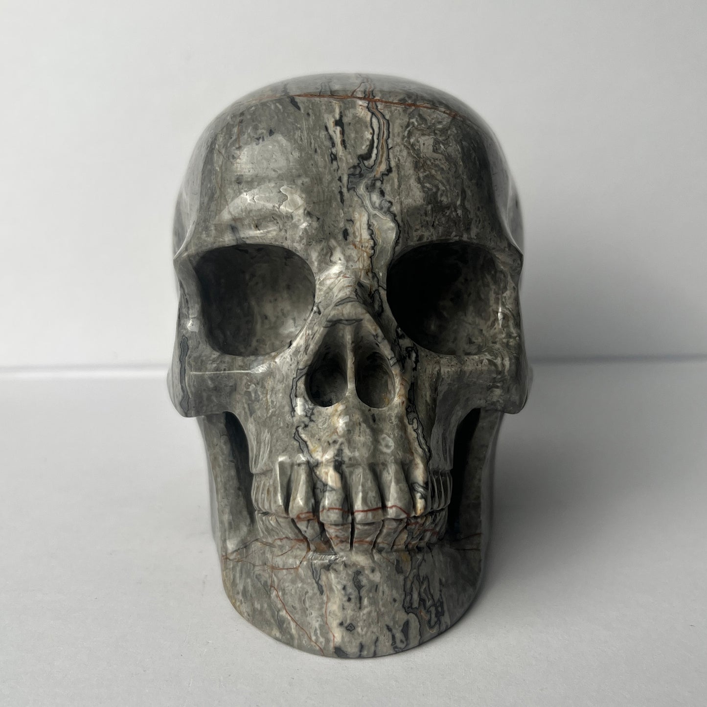 4.5" Grey Picture Jasper Crystal Skull - Pattern A