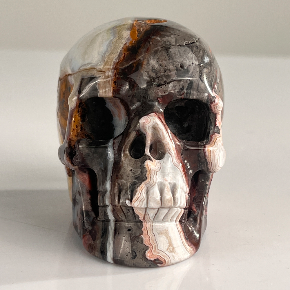 3" Red Crazy Lace Agate Crystal Skull - Pattern I