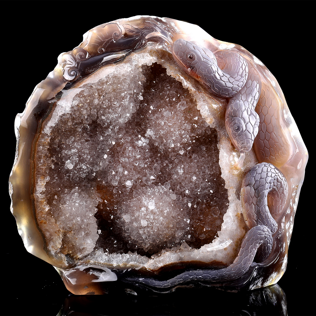 ‘Keepers of the Chamber’ - Coiled Serpents with Agate Druzy Geode · Specimen No. 23