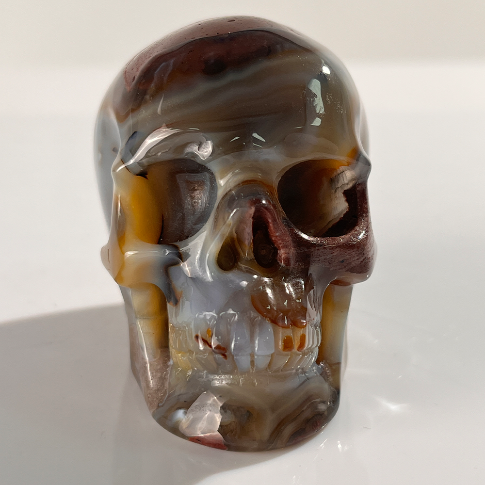 3 Inch Volcanic Agate Crystal Skull – Hand Carved Natural Stone