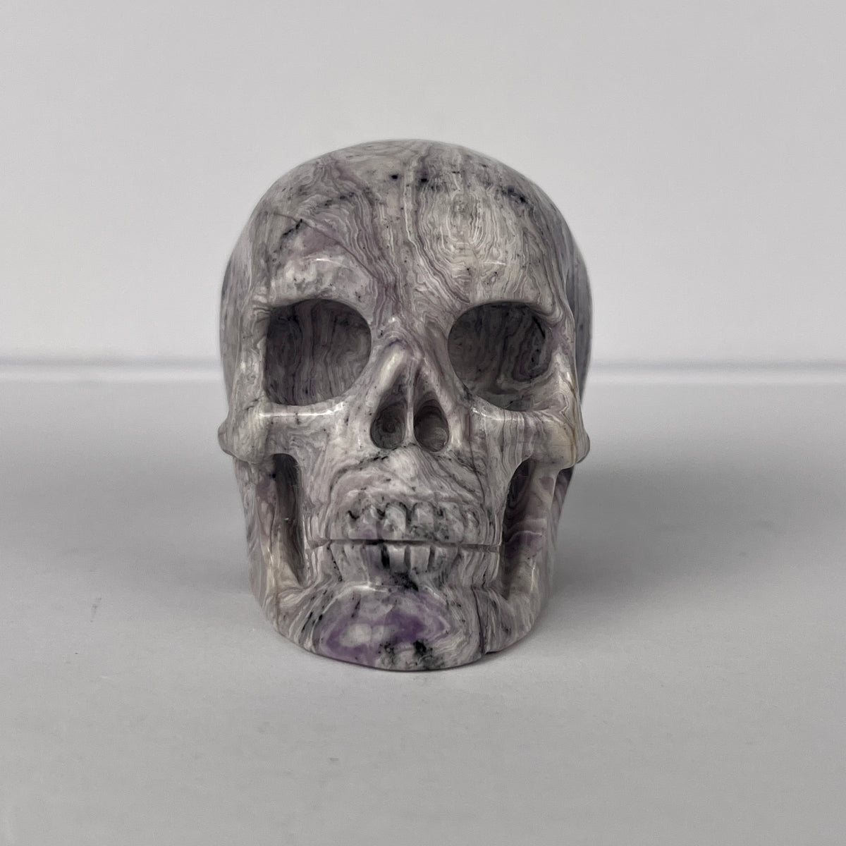 2" Purple Peacock Stone Crystal Skull - Pattern D