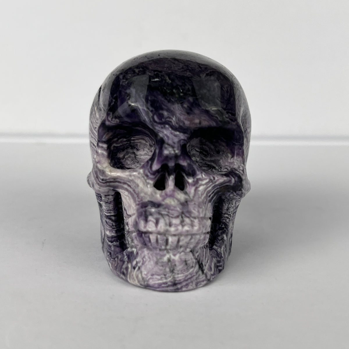 2" Purple Peacock Stone Crystal Skull - Pattern F