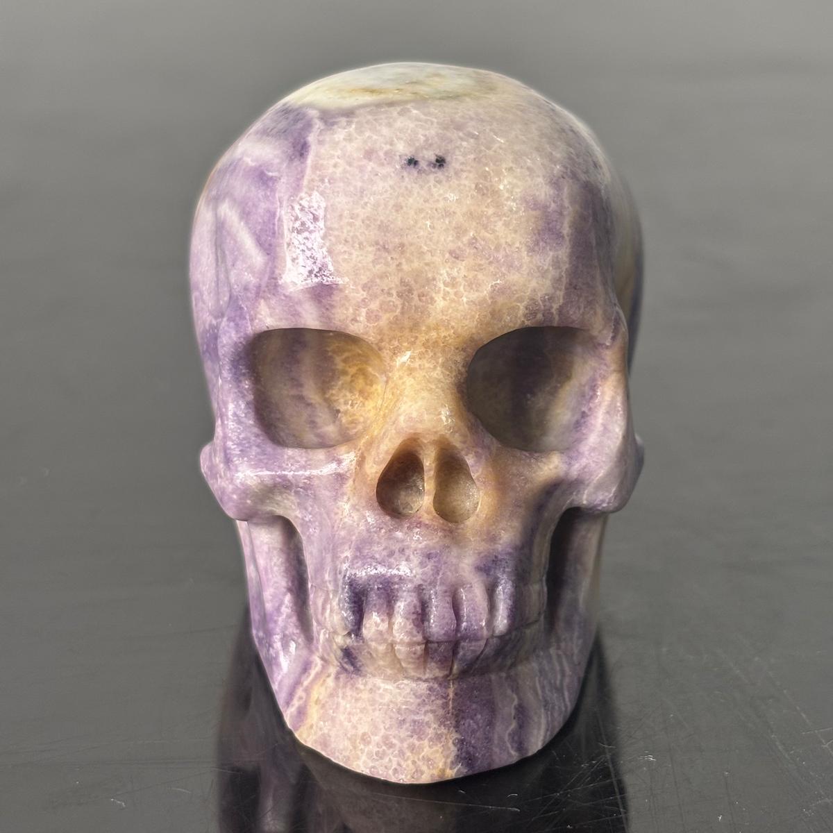 3" Purple Peacock Stone Crystal Skull - Pattern G