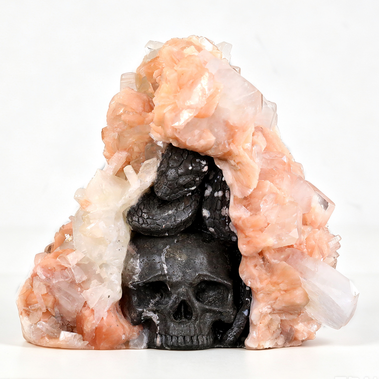 ‘The Janus Portal’ - Apophyllite & Stilbite Geode with Double-Sided Serpent and Skull · Specimen No. 05