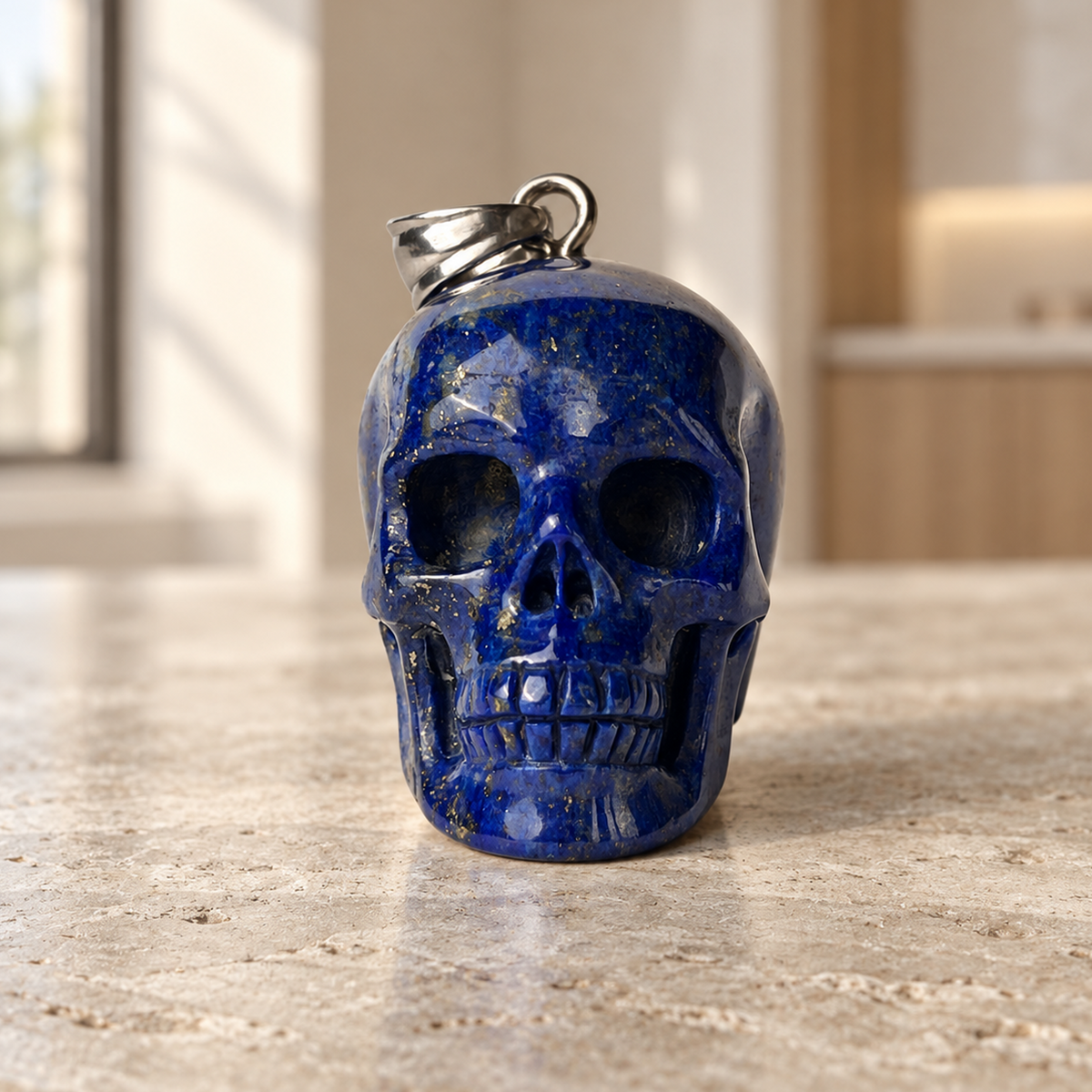 Lapis Lazuli Human Skull Pendant