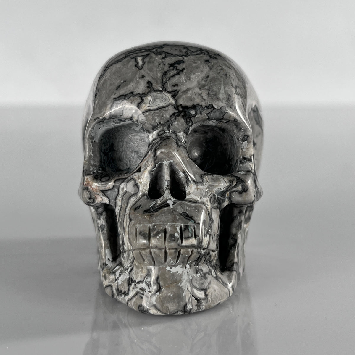 3" Grey Picture Jasper Crystal Skull- Pattern C